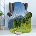 thumbnail image 4 of Snow Mountain Soft Flannel Fleece Throw Blanket, Idyllic Landscape Image of Berchtesgaden and Bavarian Alps, Cozy Plush for Indoor and Outdoor Use, 50" x 60", Cobalt Blue and Multicolor, by Ambesonne, 4 of 5