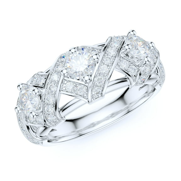 Sterling Silver Luxury Vintage Crisscross Crown 3-Stone Simulated Round Brilliant Cut Diamond Ring For Women Promise Ring Wedding Band (6)