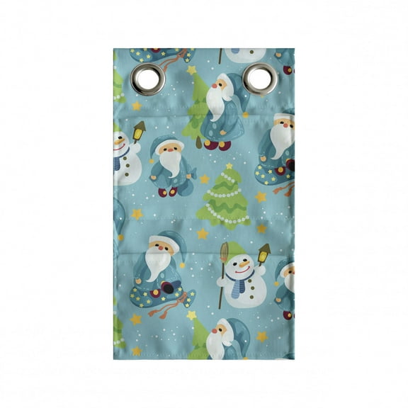 Christmas Hanging Pocket Organizer, Graphics Santas and Snowmen with Stars and Spruce Trees, Printed Polyester Storage Bag with Pockets, 9" x 16", Lime Green Multicolor