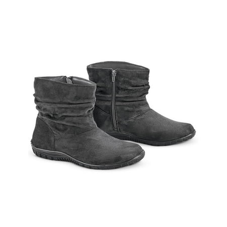 Faux Suede Scrunched Boots with Side Zipper