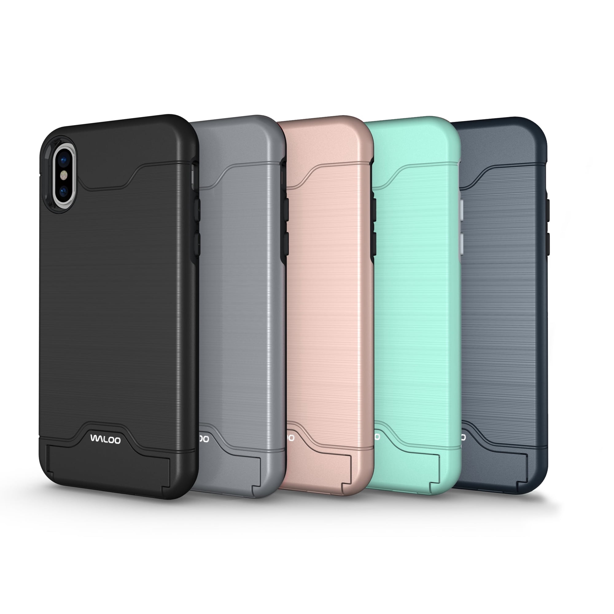 Waloo Credit Card Kickstand Case for iPhone 6/6s, iPhone 6/6s Plus, iPhone 7/8, iPhone 7/8 Plus, iPhone Xs, iPhone Xs Max