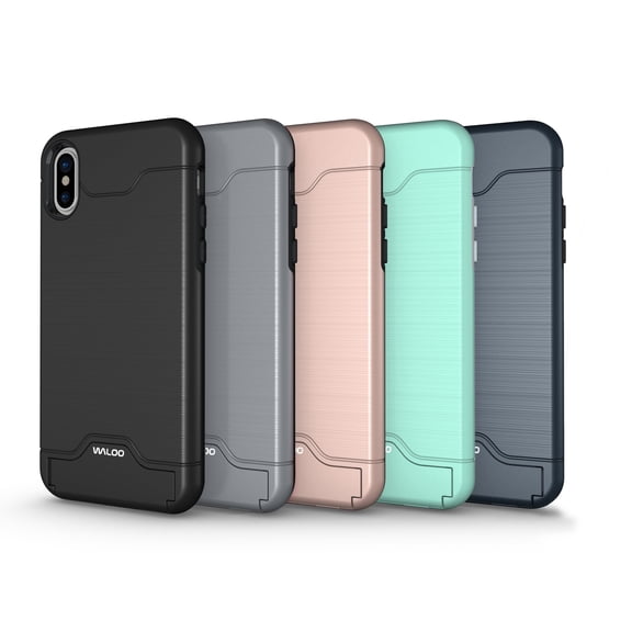 Waloo Credit Card Kickstand Case for iPhone 6/6s, iPhone 6/6s Plus, iPhone 7/8, iPhone 7/8 Plus, iPhone Xs, iPhone Xs Max