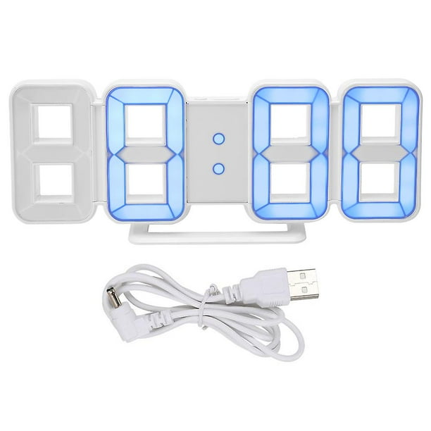 Multifunctional Smart LED Digital Clock for Home with Temperature and Calendar Display (White Frame, Blue Light)
