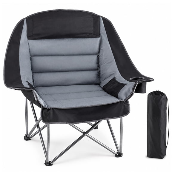edx Oversized Heavy Duty Camping Chair, 500 lbs Capacity, Foldable Outdoor Seat with Cup Holder & Side Pockets, Portable Lawn Seat for Outdoor Activities, Black- Gray