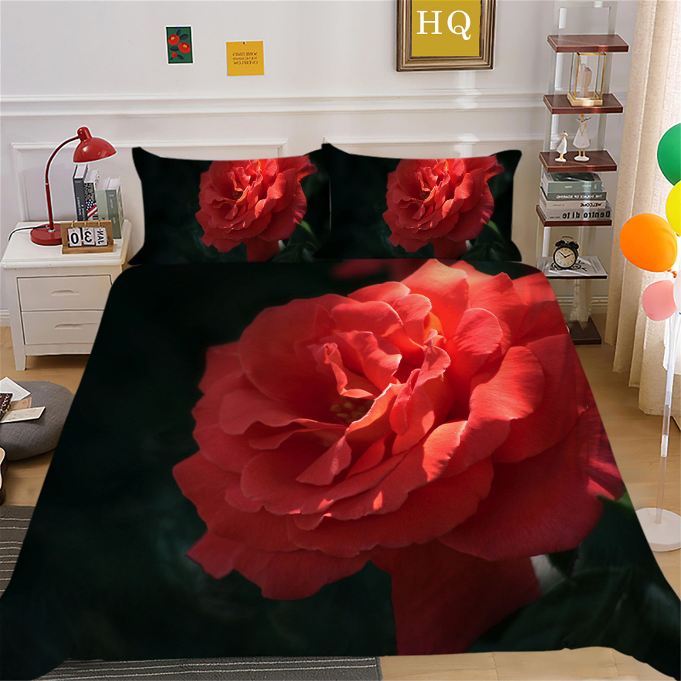 Black and Red Flower Bedding Cover Set Highend Home Bedspreads