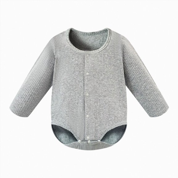 Quealent Newborn Baby Boy Clothes Cotton Shirt Bodysuit Button Up Long Sleeve Romper Jumpsuit One-Piece Outfit (Grey, 12-18 Months)