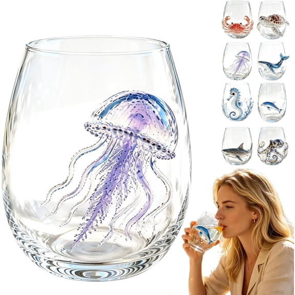 Artisanal Blue Ringed Octopus Glassware, 3D Octopus Stemless Wine Glass with Sculpted Tentacles, Handcrafted Borosilicate Tumbler for Cocktails, Coastal Home Decor Gift for Ocean Lovers