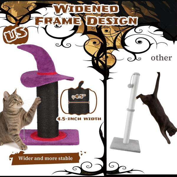 Alvantor Wizard Hat Cat Scratching Post,24 in Sisal Rope Scratch Tower with Spring Ball Toy,Purple