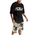 thumbnail image 3 of VBTAPA Mens Casual 2 Piece Outfits Tropical Printed Crew Neck Short Sleeve T Shirts and Shorts Tracksuit Set Summer Jogging Workout Sets Limited Time Sales Black S, 3 of 6
