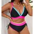 thumbnail image 6 of Plus Size Swimsuits for Curvy Women 2 Piece Push Up High Waisted Color Blocked V-Neck Ruched Drawstring Bathing Suits L-5XL, 6 of 9