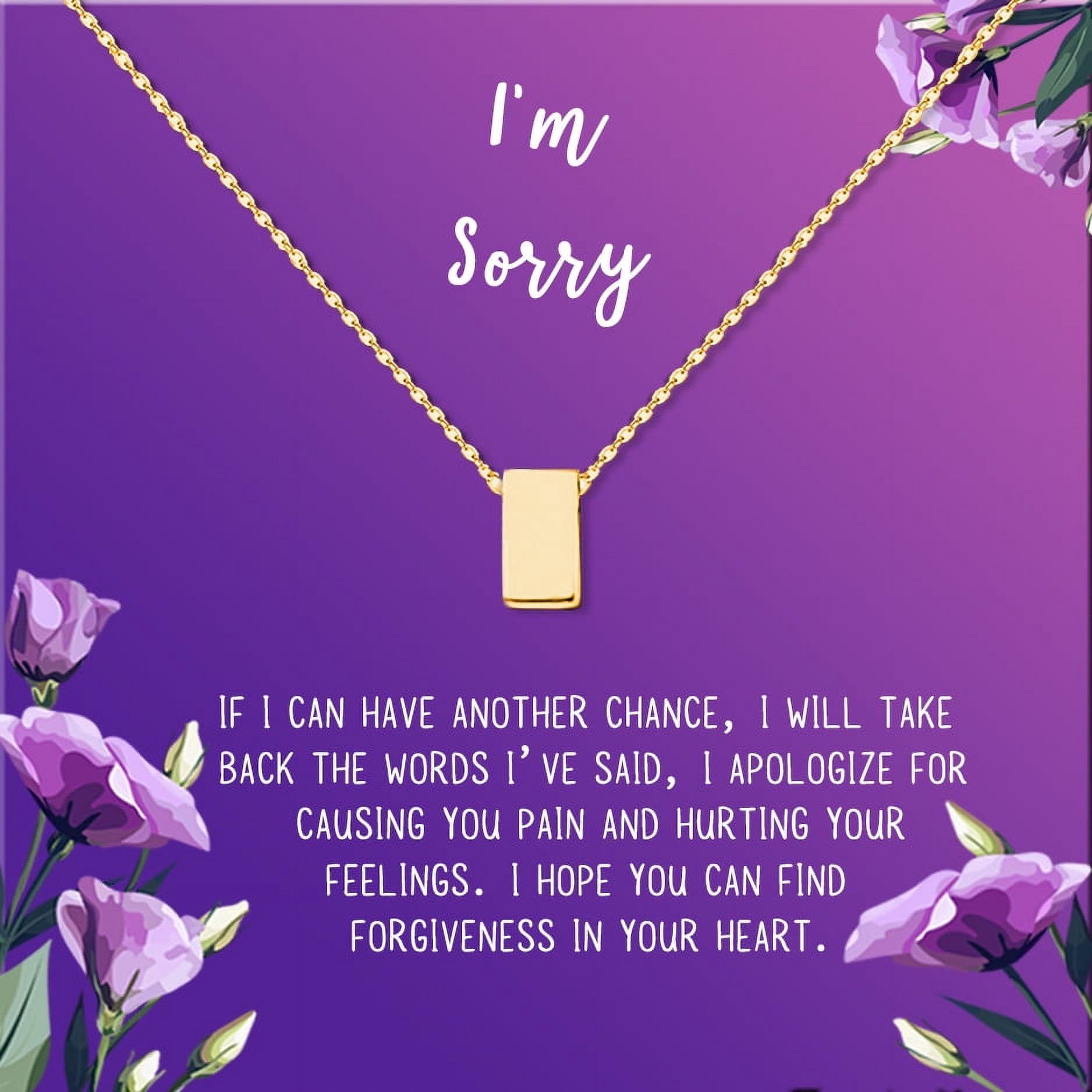 Anavia I'm Sorry, Apology Gift Card Necklace, Apology Gifts for Her, Sorry Quote Apology Gifts for Wife, Forgiveness Gift for Girlfriend-[Gold Cube, Royal Purple Gift Card]