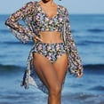 thumbnail image 2 of Simua 2025 Women's 3 Pcs Tummy Control Swimsuit Printed Flowy Long Sleeve Robe Cover Ups Paded Bikini Shorts Swimwear for Beach Pool Party, 2 of 9