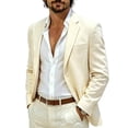 thumbnail image 2 of Jerdar Men's Linen Blazer Jacket Lapel Collar Two Button Single Breasted Solid Color Slim Fit Long Sleeve Spring Summer Casual Business Wedding Lightweight Breathable Sport Coat Top, 2 of 7