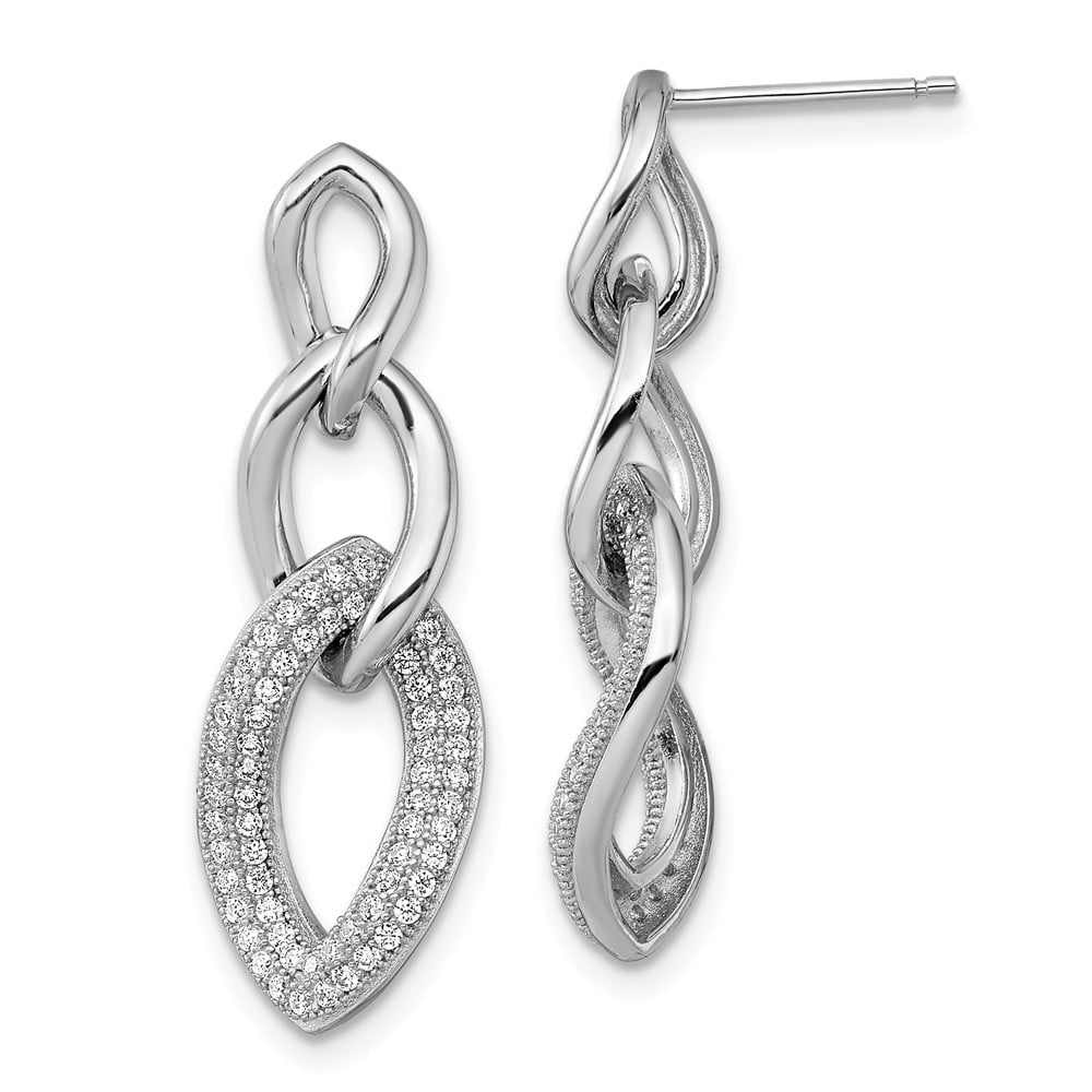 Brilliant Embers 925 Sterling Silver Rhodium-plated Polished CZ Infinity Symbol Dangle Post Earrings