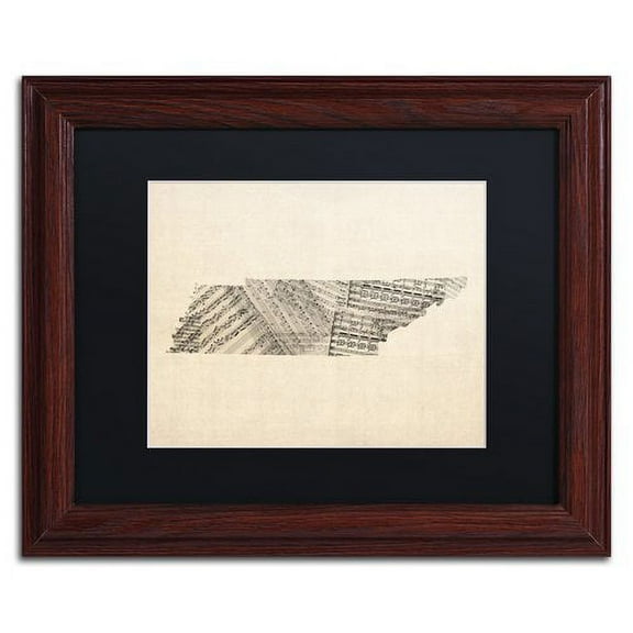 Trademark Fine Art "Old Sheet Music Map of Tennessee" Canvas Art by Michael Tompsett Black Matte, Wood Frame