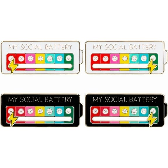 4PCS Social Battery Pin,My Social Battery Slider Pin,Funny Interactive Brooch Pins Lapel,Mood Enamel Pins 7 Days a Week for Backpacks Hat Bags Scarves Clothing