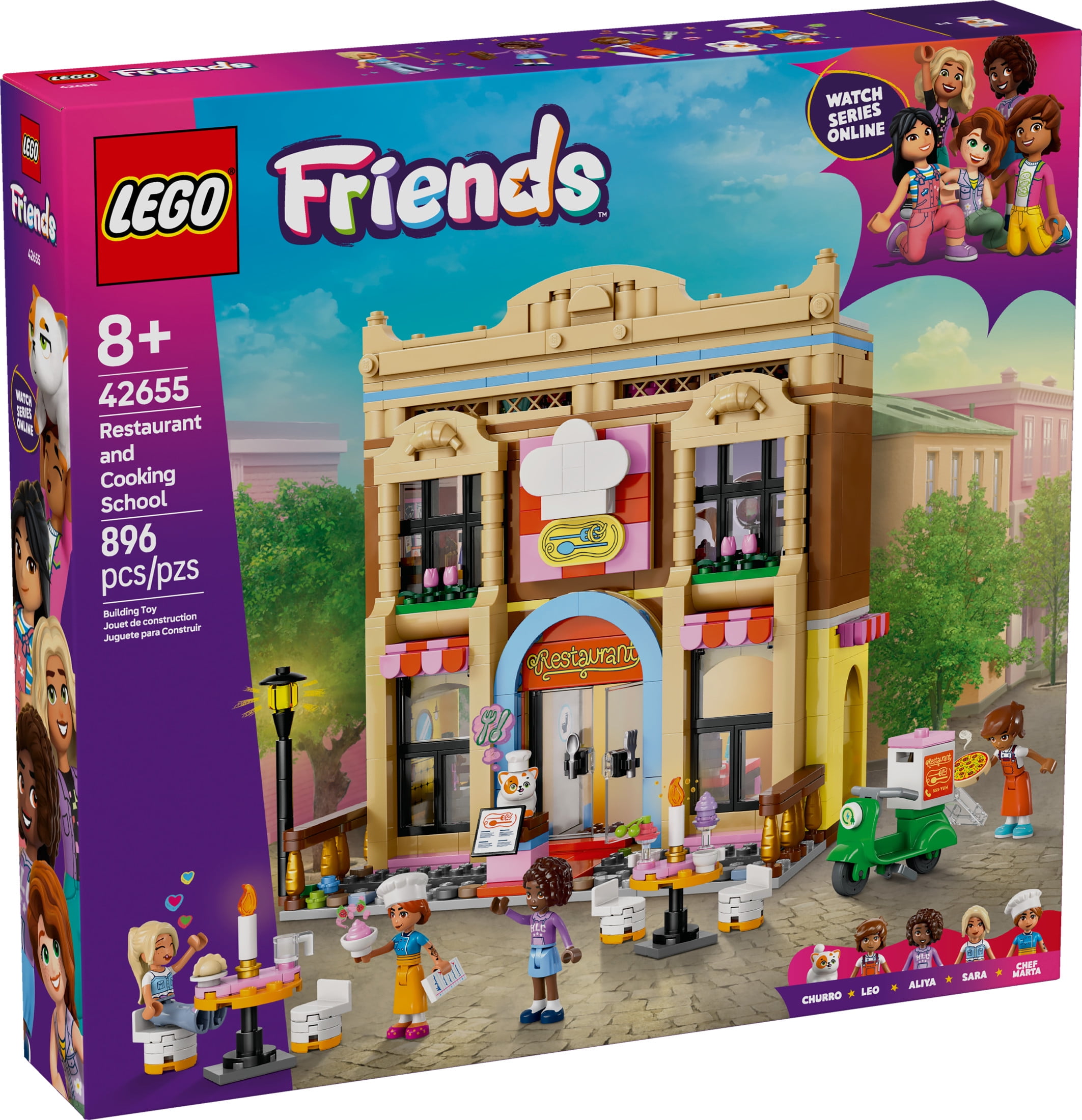 LEGO Friends Restaurant and Cooking School Toy Building Set - Restaurant Pretend Play Set for Kids, Girls and Boys, Ages 8+ - with 4 Minidolls, Cat Figure, and Scooter - Birthday Gift Idea - 42655
