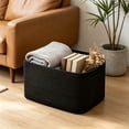 thumbnail image 4 of MMJ Woven Storage Basket Cotton Linen Multipurpose Bin for Toys Snacks Books Dirty Clothes 14.57x9.84x8.66in Black White, 4 of 6