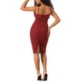 thumbnail image 3 of INSPIRE CHIC Ruched Dresses for Women's Spaghetti Strap Deep V Neck Bodycon Midi Dress Wine Red XS, 3 of 4