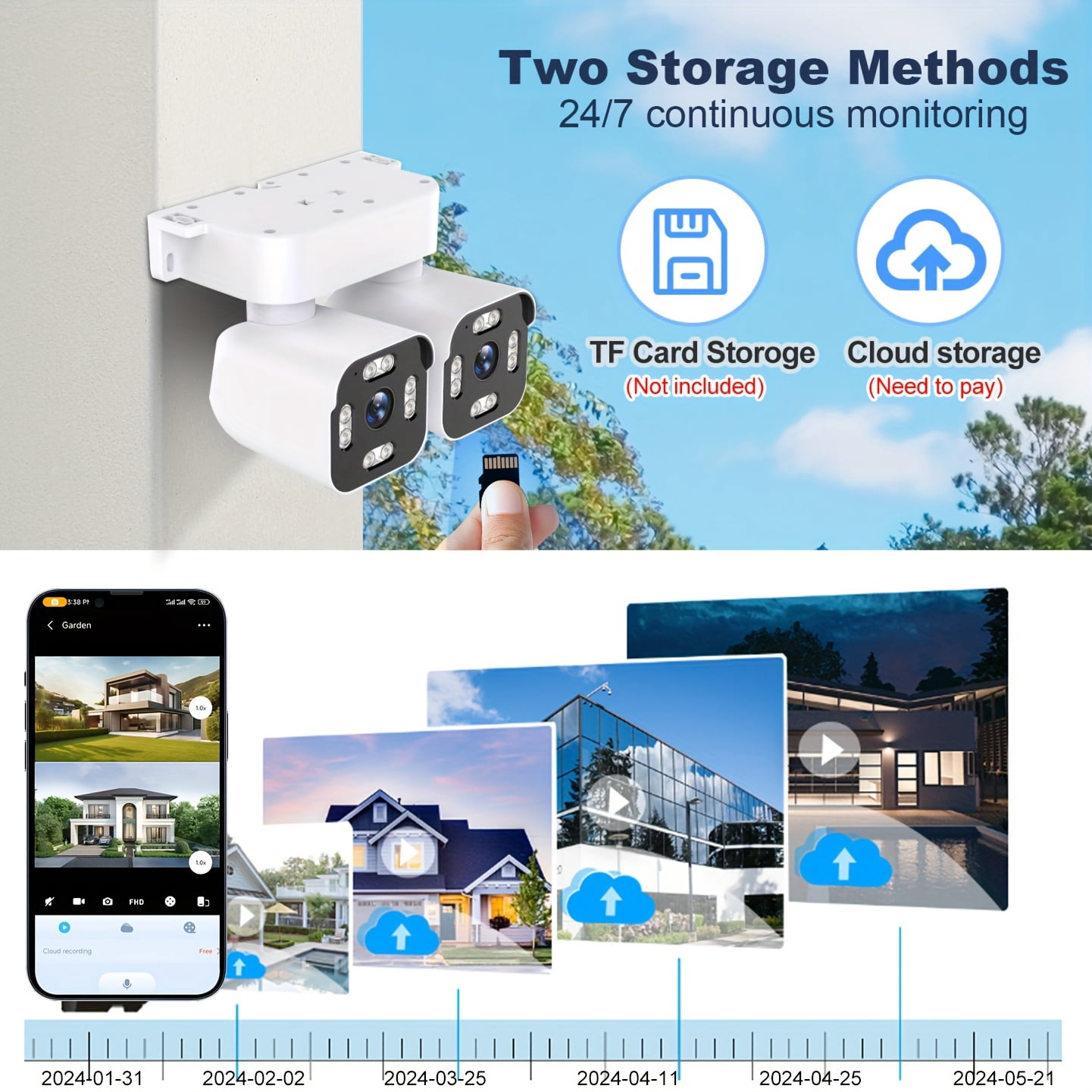 2.5K PTZ WiFi Outdoor Security Camera, Dual Lens 5MP with Audio, Motion Detection, Color Night Vision, Wired Wireless Outdoor Cam