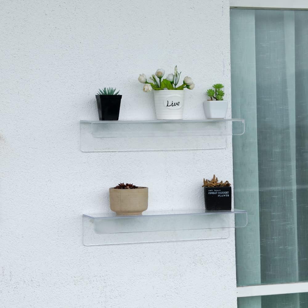 4 Pcak Clear Acrylic Shelves for Bedroom,Room,15 Inch Bathroom Wall Shelf & Organizer,Invisible Floating Storage Collectibles Perfume Shelf,Record,Funko Pop,Lego Display,Bookshelf