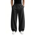 thumbnail image 6 of Baggy Sweatpants Men Wide Leg Elastic Drawstring Waist Wide Leg Lounge Pants Streetwear with Pockets Black M, 6 of 8