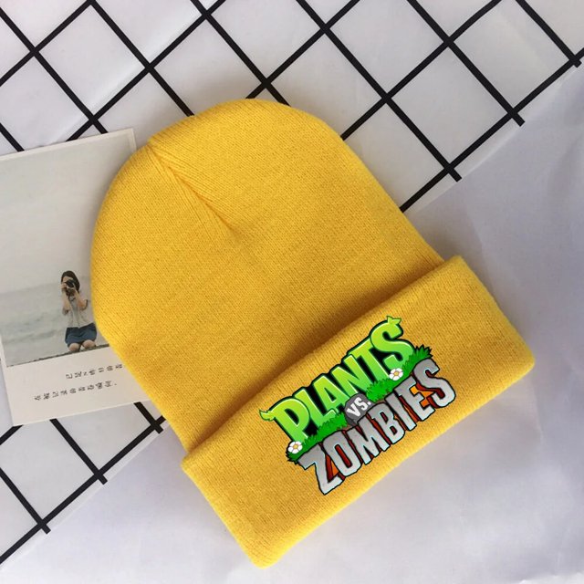 Plantas vs. Gorro de zombies con dibujos animados para niños, gorro tejido con capucha cálida, estampado de invierno, acrílico, regalo de Navidad para niños y niñas