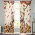 thumbnail image 3 of Orange Brown Animals Fall Semi Sheer Curtains 96 Inch Length 2 Panels Set,Pumpkins Thanksgiving Botanical Leaves Sheer Kitchen Curtain Voile Window Curtain for Living Room Bedroom Rod Pocket Drapes, 3 of 7