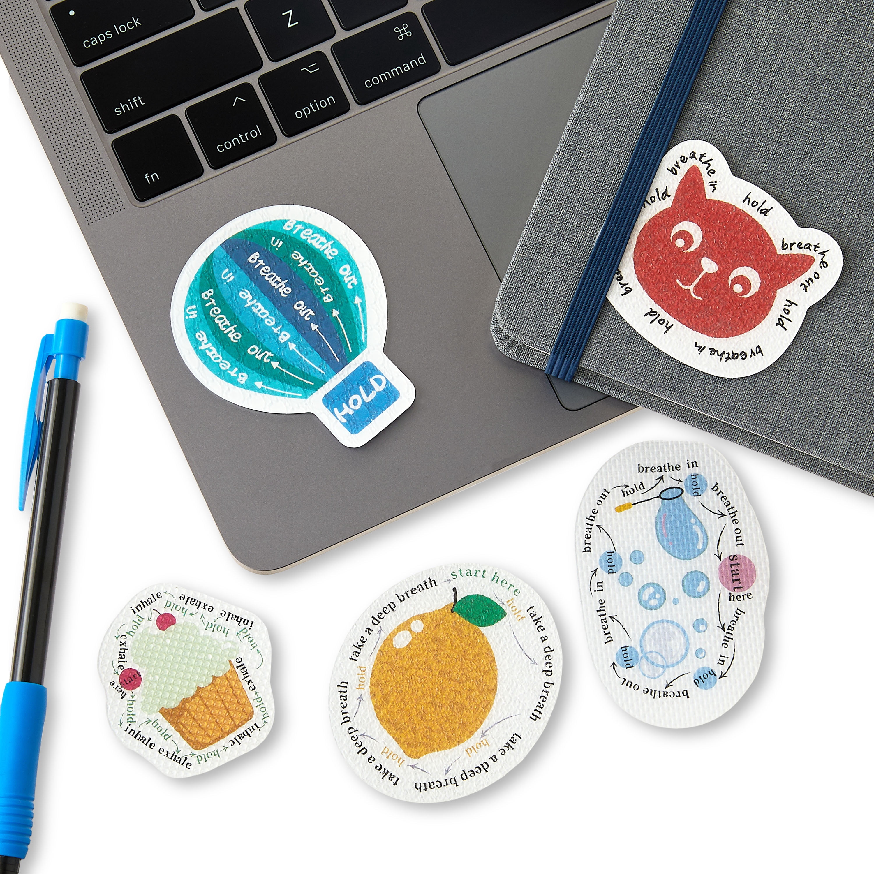 Pen+Gear Calm Sticker Trendy, 10 -Count Sensory Stickers for Anxiety Relief, Pastel Textured Adhesive Sheets, Character Group: Various Patterns.
