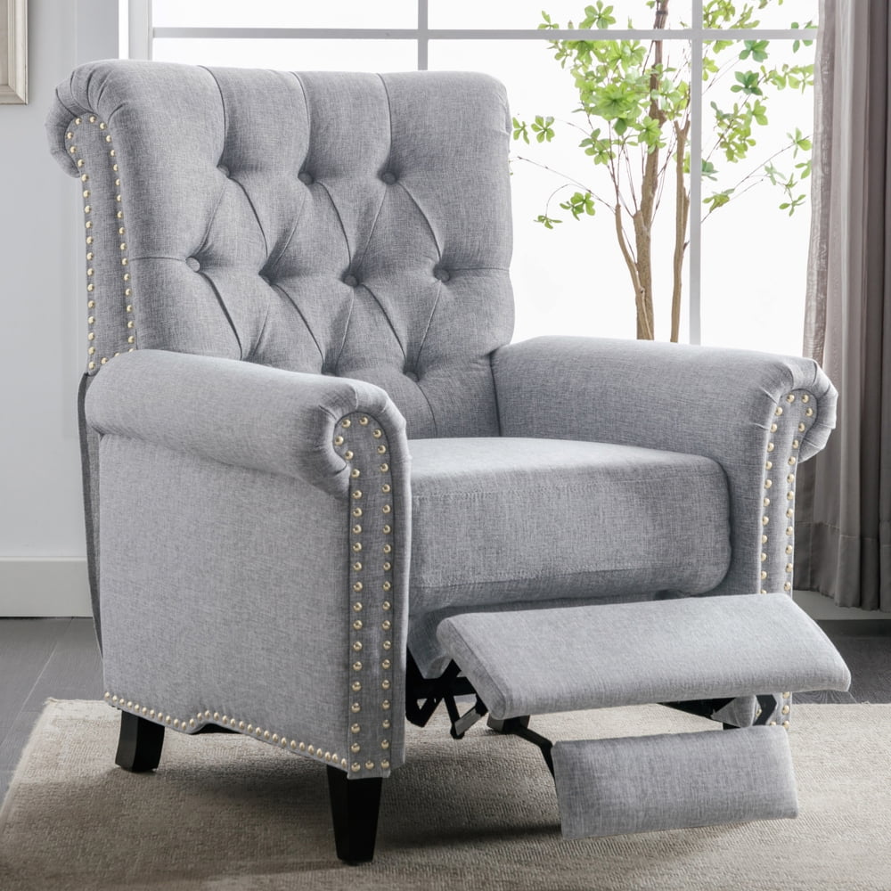 Modern Linen Tufted Recliner Single Sofa, Upholstered Pushback Recliner