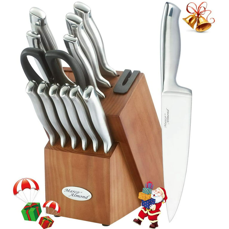 Marco Almond 14pcs Kitchen Knife Set with Block Cutlery Set Self Sharpening  