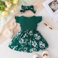 thumbnail image 6 of Yindaity Toddler Girl Plaid Flower Dress Short Sleeve Bow Patchwork Ruffled Shirts Dress Baby Xmas Outfit Baby Girl Clothes (Green,6-9 Months), 6 of 6