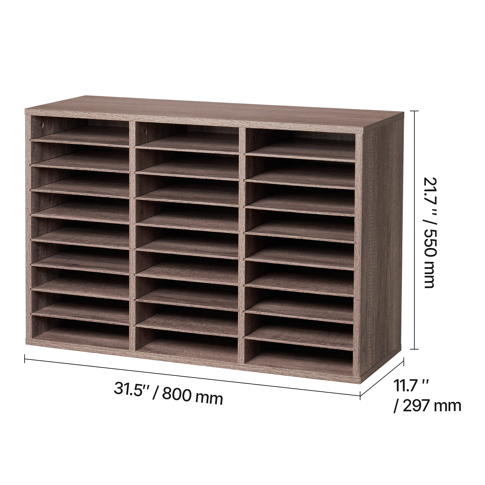 KFFKFF Document Storage, 27-Slot Office Post Box with Adjustable Shelves, Particle Board Mail Sorter for Office, Home, or Classroom, File Organizer for Documents, Papers, Black-Grey