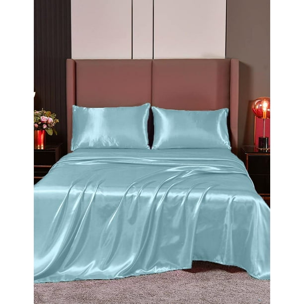 Cloud Fino Luxurious Satin bed sheets Sky Blue Silk Sheets Twin Deep