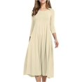 thumbnail image 3 of Vestidos de primavera para las mujeres 2024 vestido boho casual color sólido manga media gran swing vestido de cintura alta vestidos de novia de verano, 3 of 5
