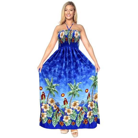 HAPPY BAY Women's Flowy Tube Top Maxi Dress Strapless Dresses for Women Evening Gown One Size Blue_F227