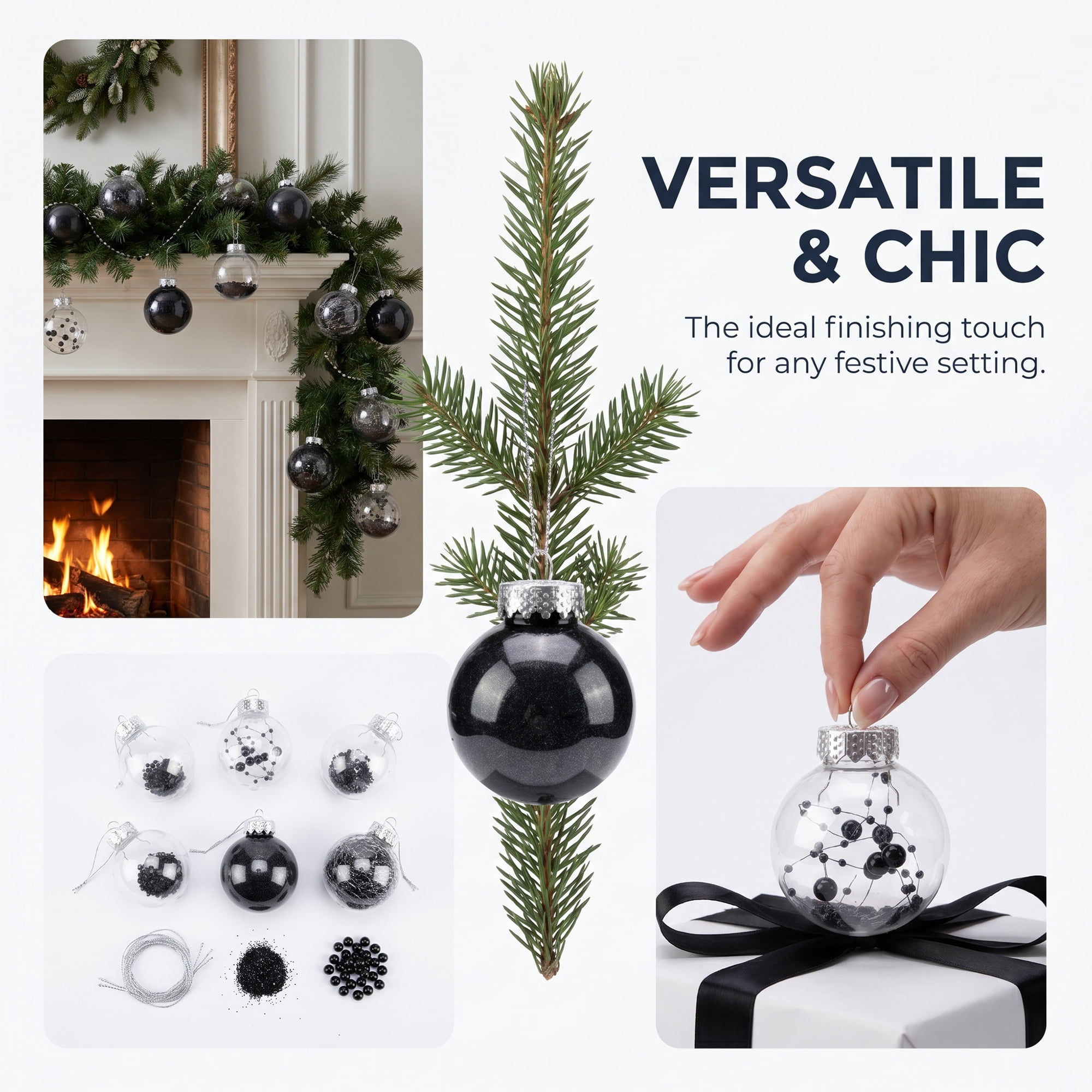 Unique Bargains Christmas Tree Ornaments - 24 Pack Hanging Baubles Shatterproof Balls Black 2.4"