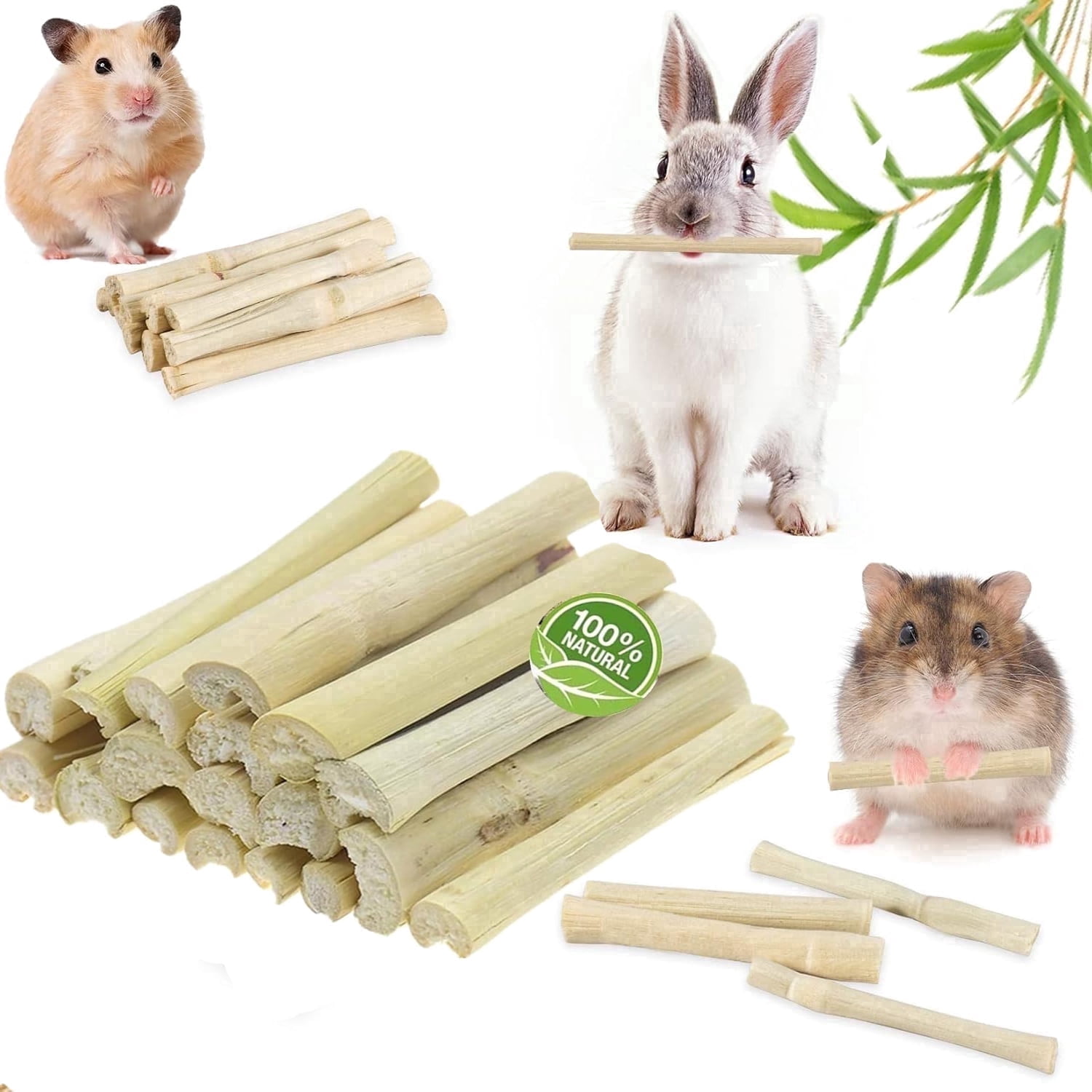 YTSKJ Rabbit Toys 300g Bunny Chew Toys Sweet Bamboo Sticks Dental Branch for Clean Teeth Toy Stuff for Guinea Pigs Hamster Chinchilla