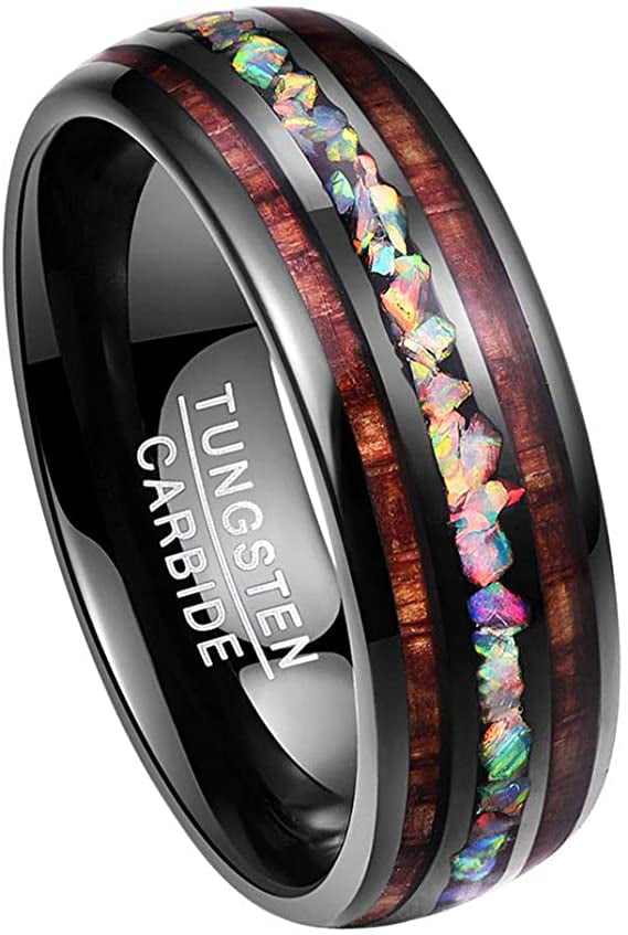 Oval Style Tungsten Carbide with Hawaiian Koa Wood Wedding Ring Comfort Fit 8mm 