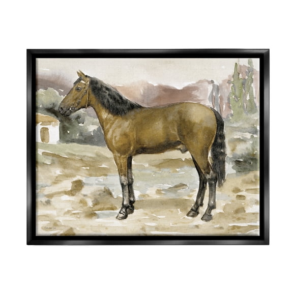 Stupell Rural Brown Horse Country Scene Animals & Insects Painting Black Floater Framed Art Print Wall Art