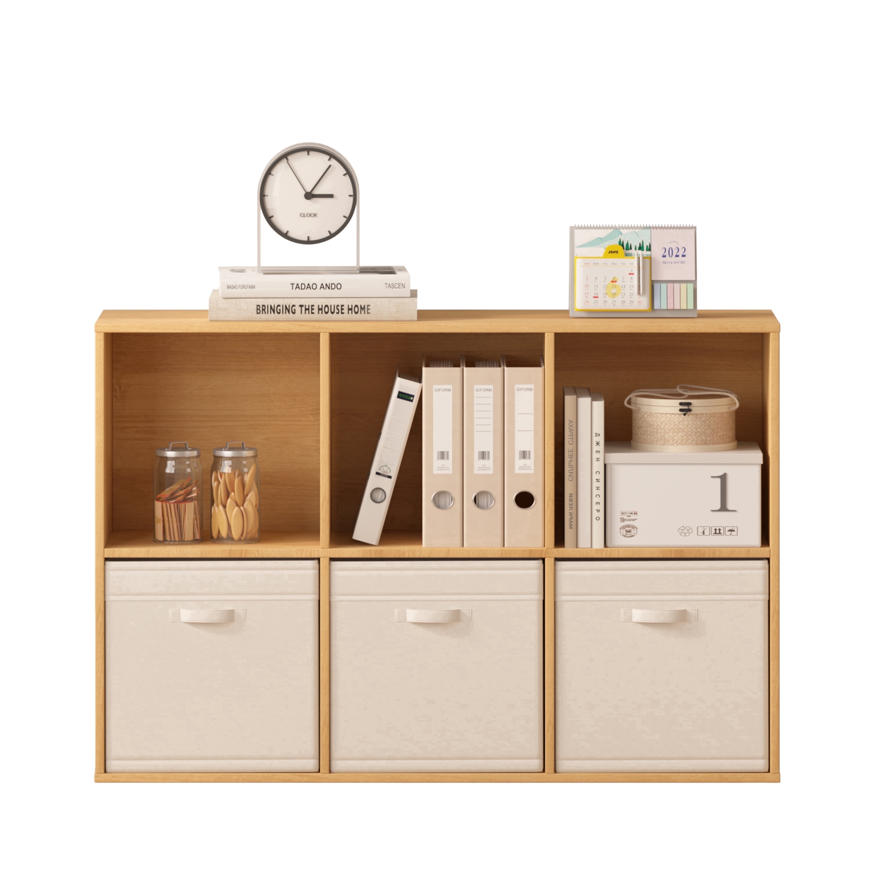 Jpiziso 6 Cube Storage Organizer 35.98" x 9.45" x 24.09" Bookcases with Closed Back for Home Office, Living Room, Bed Room Natural Oak