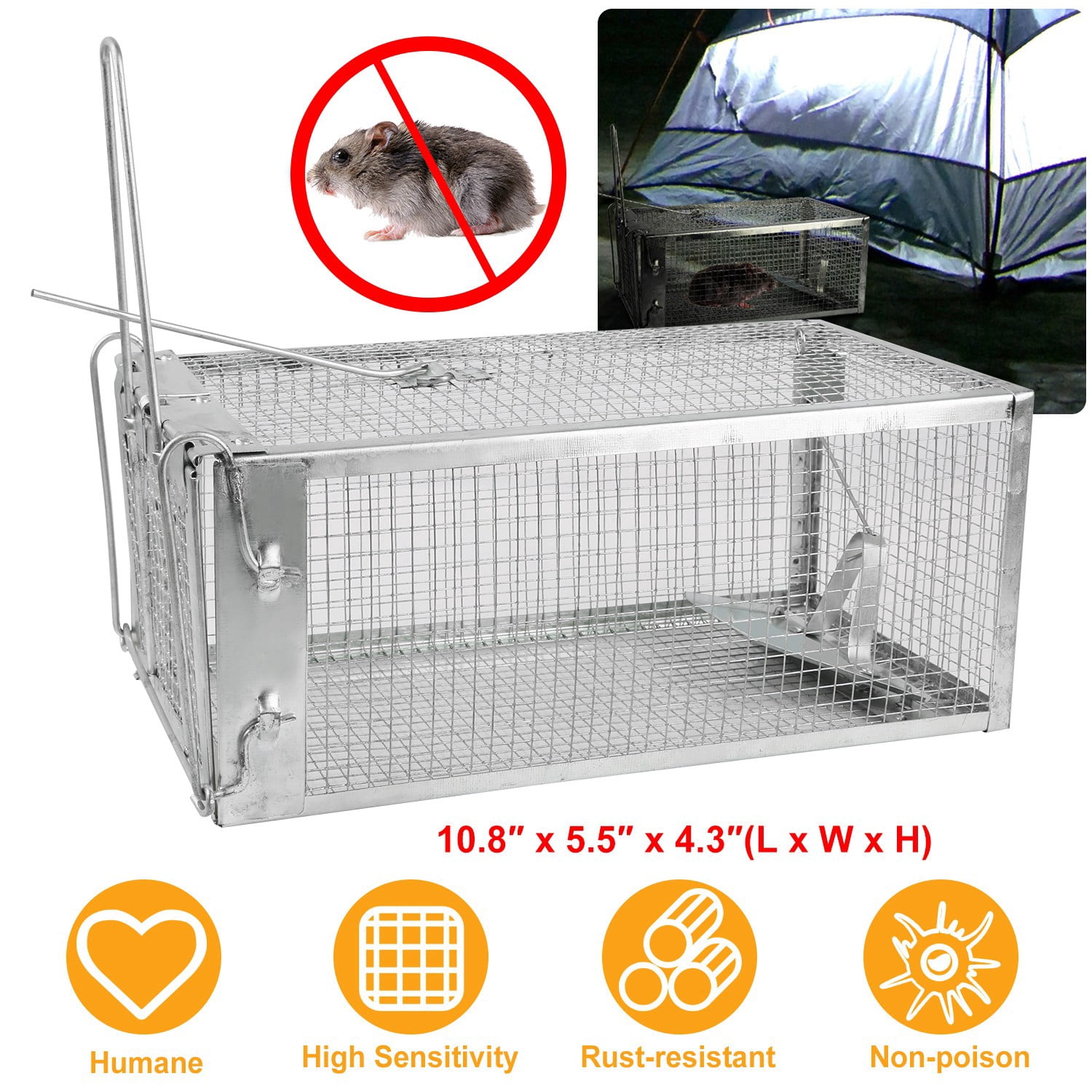 ZephyPaws Heavy Duty Squirrel Trap,Humane Live Rodent Trap Cage for Chipmunk,Rat and Other Similar-Sized Rodents -Silver
