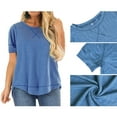 thumbnail image 3 of LANREMON Oversized Flowy Short Sleeve T Shirts for Women Summer Casual Plus Size Crew Neck Tunics Tops Blouses Blue, 3 of 6