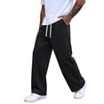 thumbnail image 4 of Men's Wide Leg Sweatpants Drawstring Elastic Waist Baggy Casual Loose Straight Leg Solid Color Lounge Pants with Pockets, 4 of 7