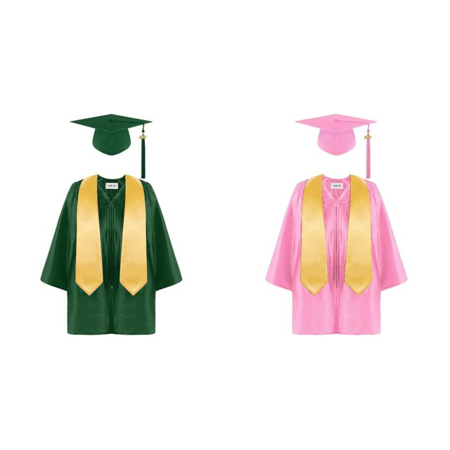 (2-Pack) Rinsvye Preschool Graduation Gown Cap Tassel Set Kindergarten Outfit Robe Accessories Hat Academic Attire For Kids Children