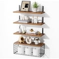 thumbnail image 1 of Estante Flotante, 4 Piezas Repisas Flotantes de Pared, Estantes Flotantes con Cesta de Alambre Repisa de Madera con Metal Que Puede soportar 40 Libras, 1 of 6