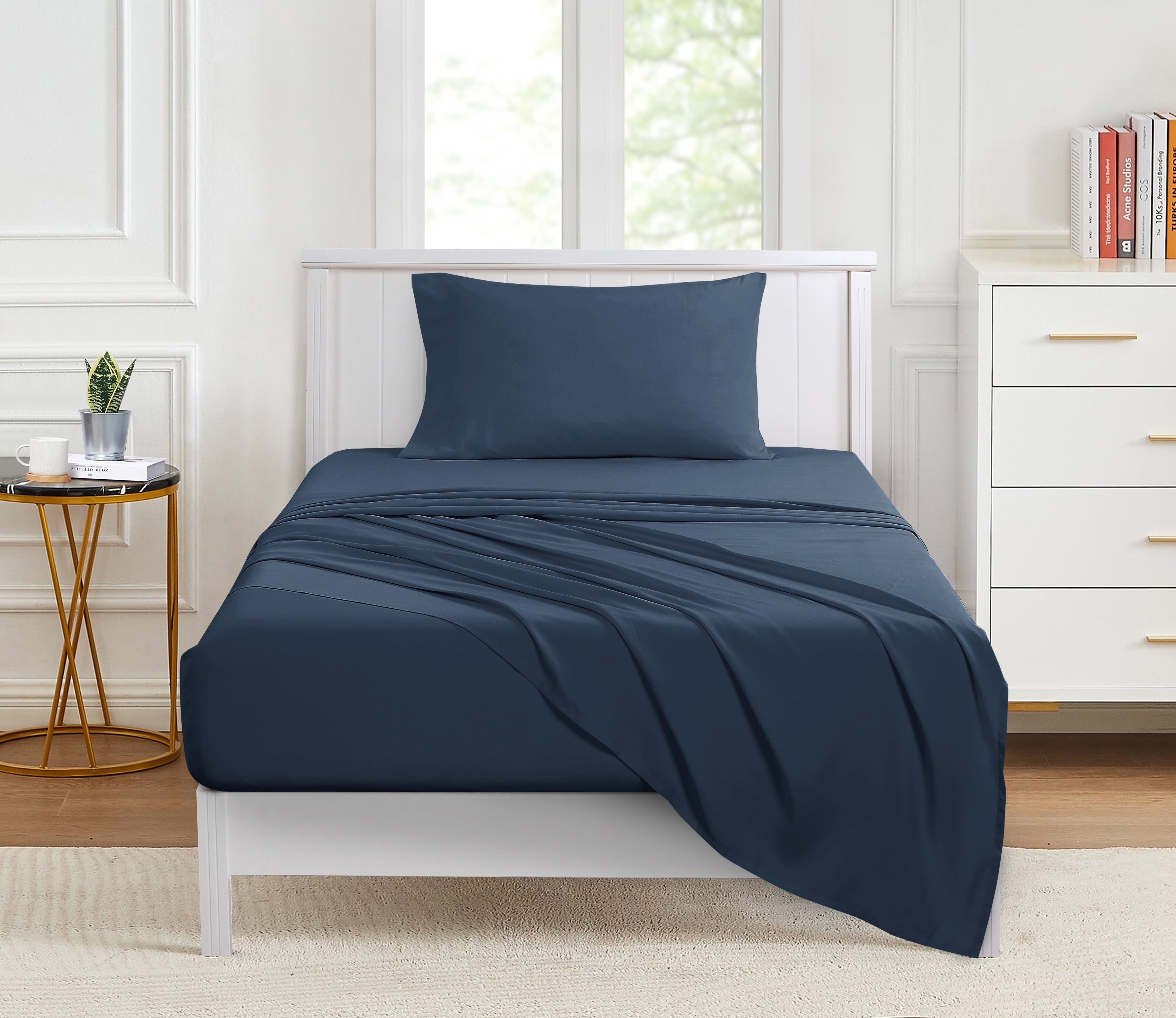 Mainstays Comfort Chill Microfiber Bed Sheet Set, Twin, Washed Indigo, 3 Piece