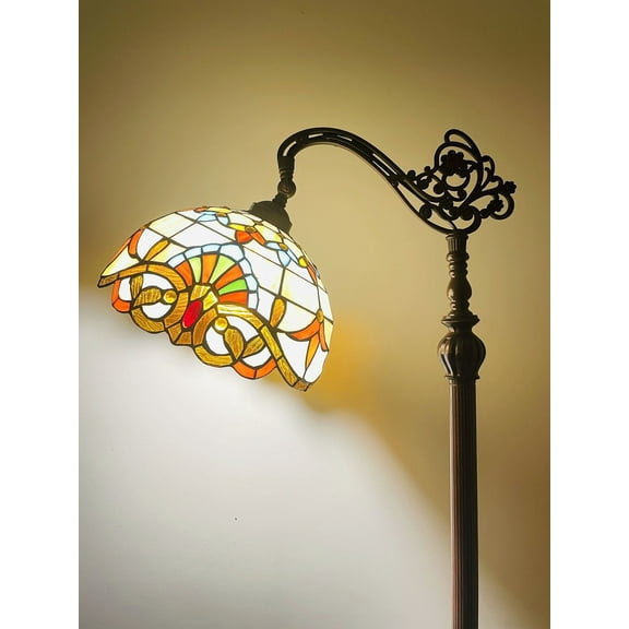 Jarri Lights Tiffany Adjustable Floor Lamp | 66" Tall, 12â€³ Lampshade | Leadlight Stained Glass Crystal Bead