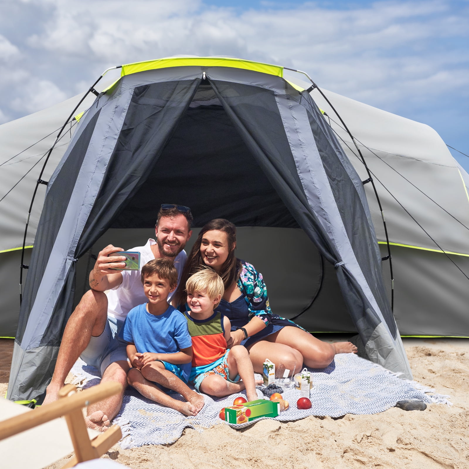 Zimtown Family Camping Tents 10 People Three Rooms Polyester Cloth Fiberglass Poles Dark Gray