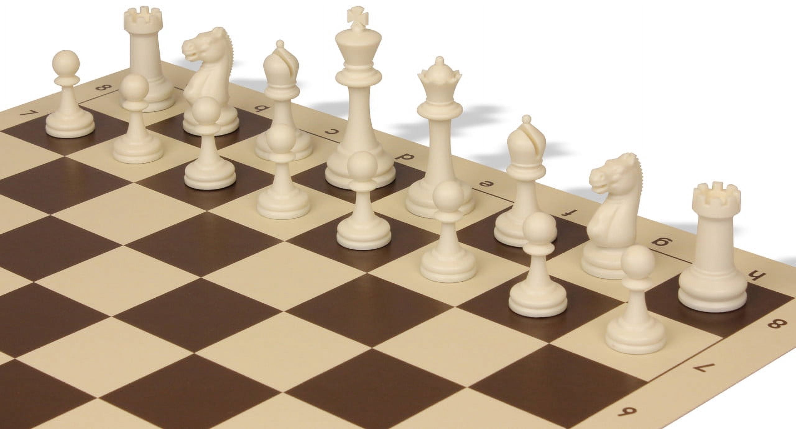 Master Series Plastic Chess Set - Black & Ivory Pieces with Vinyl Rollup Board - Brown